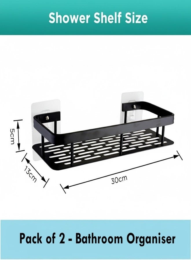 Austell Pack of 2 Aluminium Self Adhesive Bathroom Shelf for Wall Shelf Organizer Wall Mounted Bathroom Shelves, Rack Holder Stand for Bathroom Accessories Organiser Without Drill - Image 3